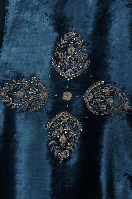 Buy_Weaver Story_Blue Embroidery Floral Butta Dushala _Online_at_Aza_Fashions