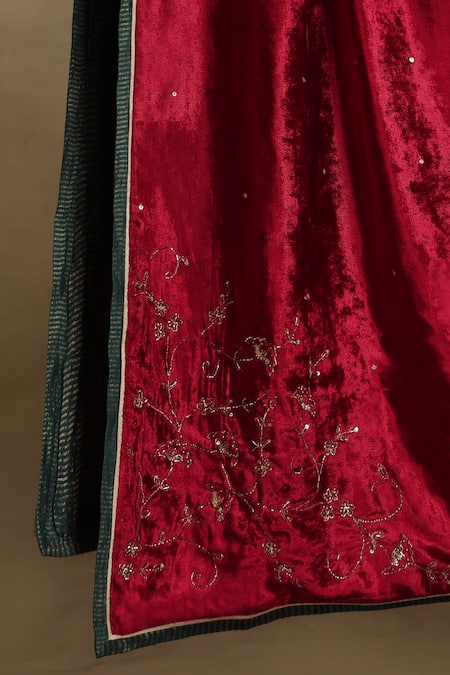 Buy_Weaver Story_Red Embroidery Floral Vine Dushala _Online_at_Aza_Fashions