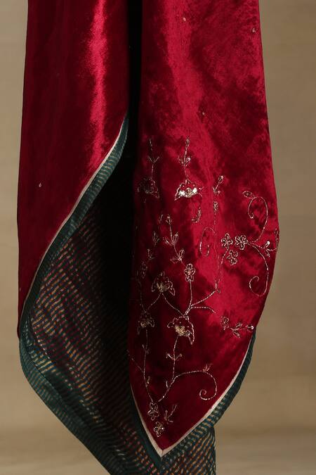 Shop_Weaver Story_Red Embroidery Floral Vine Dushala _Online_at_Aza_Fashions