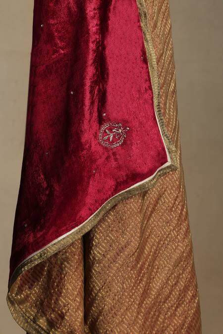Shop_Weaver Story_Red Embroidery Leaf Motif Hand Dushala _Online_at_Aza_Fashions