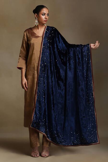Weaver Story_Blue Sequins Hand Embroidered Dushala _Online_at_Aza_Fashions