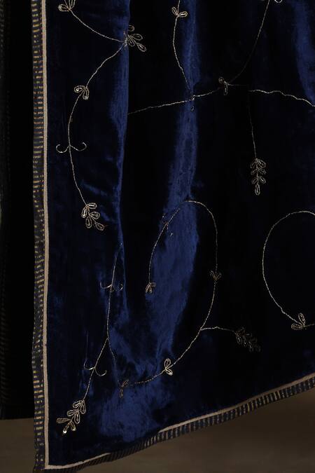Buy_Weaver Story_Blue Embroidery Flower Vine Hand Dushala _Online_at_Aza_Fashions