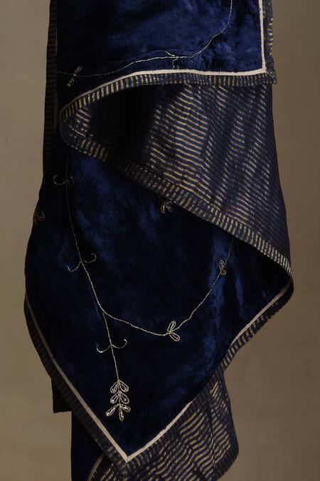 Shop_Weaver Story_Blue Embroidery Flower Vine Hand Dushala _Online_at_Aza_Fashions