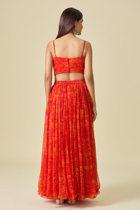 Naintara Bajaj Orange Floral Printed Lehenga Set 