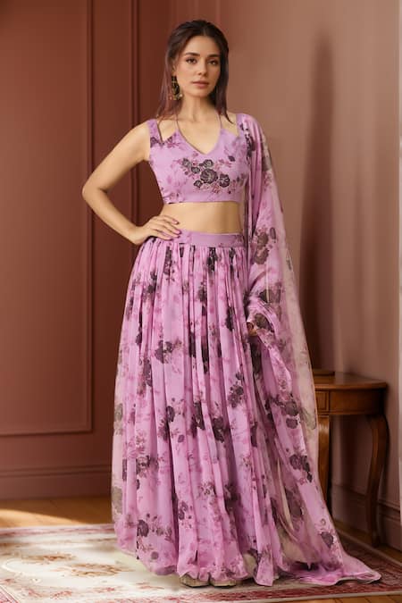 Samyukta Singhania Mellow Floral Print Lehenga Set 