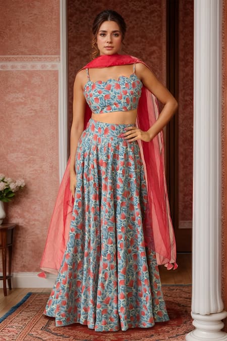 Samyukta Singhania Titanium Floral Print Lehenga Set 