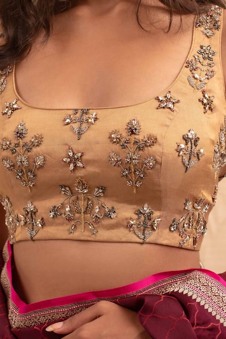 Buy Priyanka Raajiv Gold Silk, Tissue Zari, Beads, Crystals Scoop Zardozi Hand Embroidered Blouse Online at Aza Fashions Buy_Priyanka Raajiv_Gold Silk, Tissue Zari, Beads, Crystals Scoop Zardozi Hand Embroidered Blouse _Online_at_Aza_Fashions