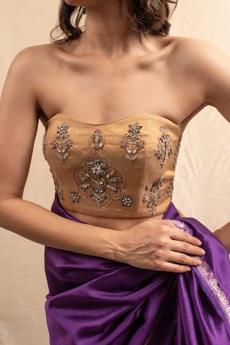Buy Priyanka Raajiv Gold Silk, Tissue Zari, Beads, Crystals Zardozi Embroidered Corset Blouse Online at Aza Fashions Buy_Priyanka Raajiv_Gold Silk, Tissue Zari, Beads, Crystals Zardozi Embroidered Corset Blouse _Online_at_Aza_Fashions
