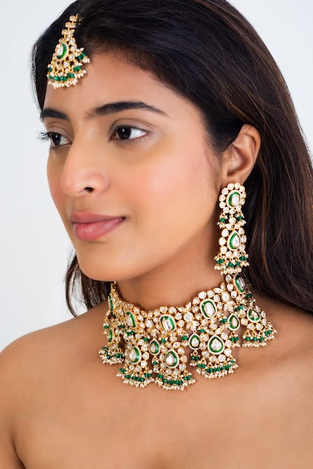 Zevar King Polki Kundan & Pearl Embellished Choker Set 