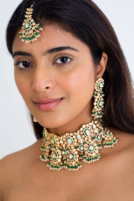 Zevar King Green Pearls Polki Kundan And Choker Set Online at Aza Fashions Zevar King_Green Pearls Polki Kundan And Choker Set _Online_at_Aza_Fashions