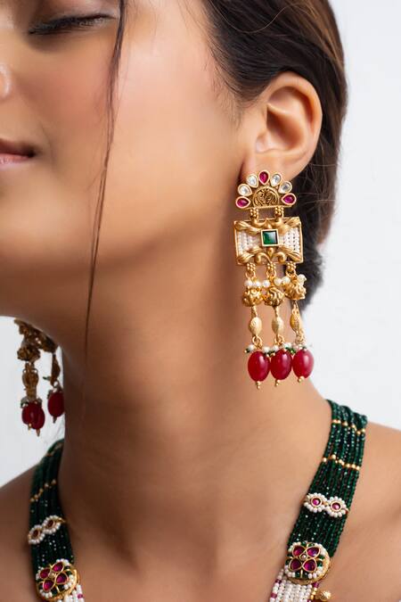 Buy Zevar King Multi Color Pearls, Zari Kundan Long Temple Jewellery Set Online at Aza Fashions Buy_Zevar King_Multi Color Pearls, Zari Kundan Long Temple Jewellery Set_Online_at_Aza_Fashions