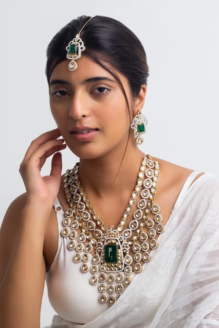 Zevar King Stone & Polki Kundan Vine Embellished Necklace Set 