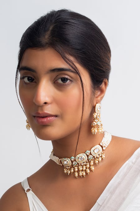 Zevar King Crest Polki Kundan & Pearl Embellished Choker Set 