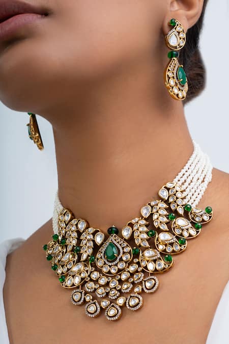 Zevar King Antique Gold Plated Stone Choker Set 