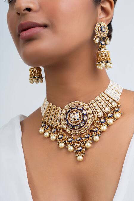 Zevar King Gold Plated Floral Choker Set 