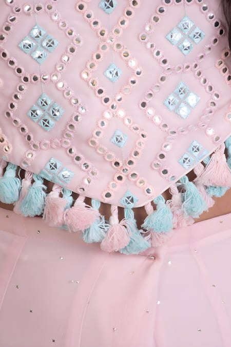 Buy Fayon Kids X AZA Pink Georgette Tassels Embroidered Crop Top And Palazzo Set Online at Aza Fashions Buy_Fayon Kids X AZA_Pink Georgette Tassels Embroidered Crop Top And Palazzo Set _Online_at_Aza_Fashions