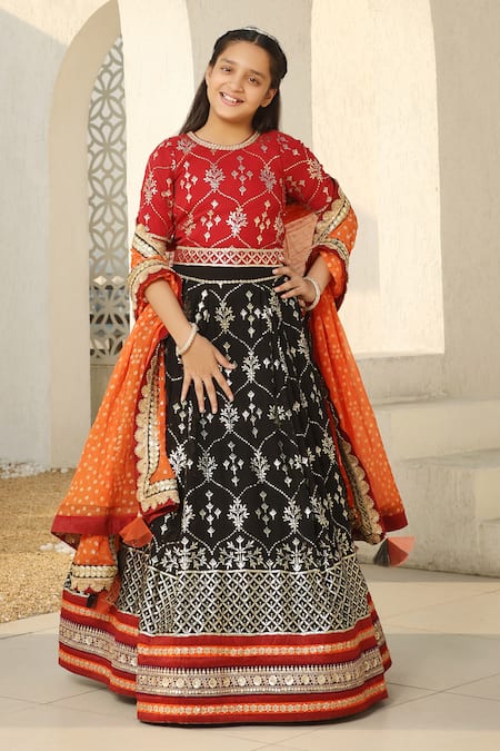 FAYON KIDS x AZA Mukaish Embroidered Blouse Lehenga Set 