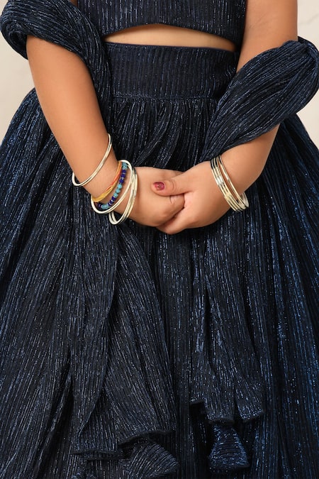 Fayon Kids X AZA_Blue Net Shimmer Pleated Lehenga Set _Online_at_Aza_Fashions