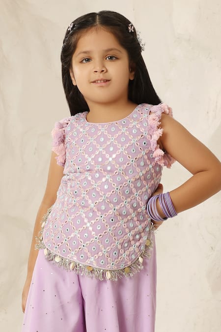 Buy Fayon Kids X AZA Purple Georgette Tassels, Embroidery Mirror Lilac Top And Palazzo Set Online at Aza Fashions Buy_Fayon Kids X AZA_Purple Georgette Tassels, Embroidery Mirror Lilac Top And Palazzo Set _Online_at_Aza_Fashions