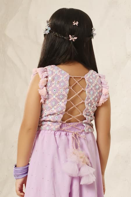 Shop Fayon Kids X AZA Purple Georgette Tassels, Embroidery Mirror Lilac Top And Palazzo Set Online at Aza Fashions Shop_Fayon Kids X AZA_Purple Georgette Tassels, Embroidery Mirror Lilac Top And Palazzo Set _Online_at_Aza_Fashions