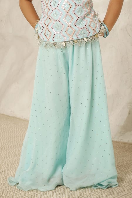 Buy Fayon Kids X AZA Blue Georgette Mirrors, Tassels Embroidered Top And Palazzo Set Online at Aza Fashions Buy_Fayon Kids X AZA_Blue Georgette Mirrors, Tassels Embroidered Top And Palazzo Set _Online_at_Aza_Fashions