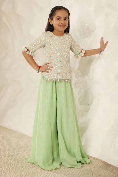 FAYON KIDS x AZA Geometric Embroidered Top With Palazzo 