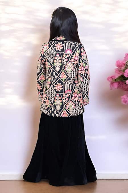 Fayon Kids X AZA Floral Embroidered Black Kurta Set 