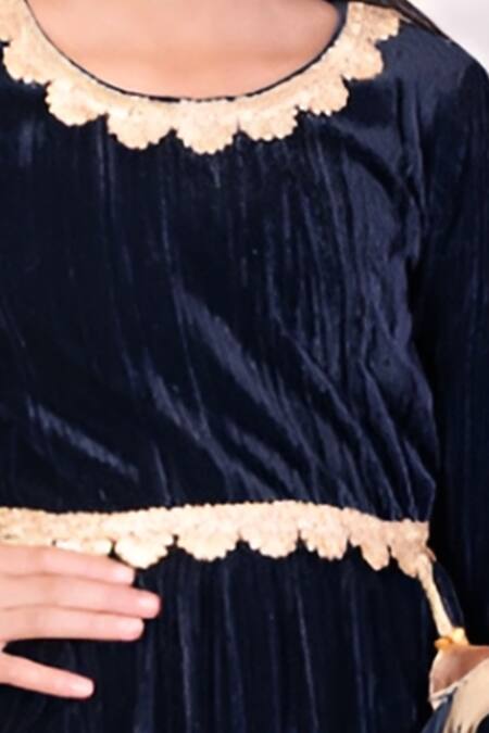 Fayon Kids X AZA Blue Velvet Lace, Tassels Embellished Kurta Set Online at Aza Fashions Fayon Kids X AZA_Blue Velvet Lace, Tassels Embellished Kurta Set _Online_at_Aza_Fashions