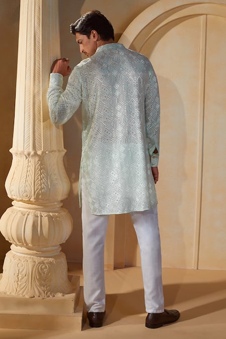 Spring Break X AZA_Green Viscose, Cotton, Silk Embroidery Mint Thread Kurta Set _Online_at_Aza_Fashions