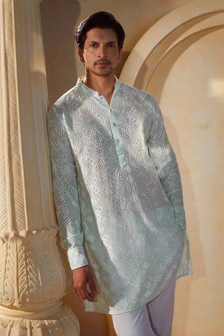 Shop_Spring Break X AZA_Green Viscose, Cotton, Silk Embroidery Mint Thread Kurta Set _Online_at_Aza_Fashions