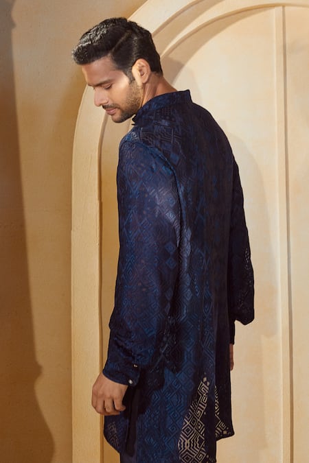 Shop_Spring Break X AZA_Blue Viscose, Cotton, Silk Embroidery Tonal Kurta Set _Online_at_Aza_Fashions