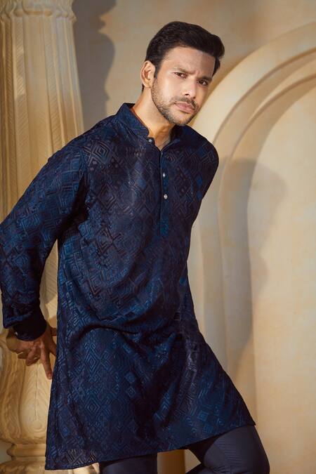 Buy_Spring Break X AZA_Blue Viscose, Cotton, Silk Embroidery Tonal Kurta Set 