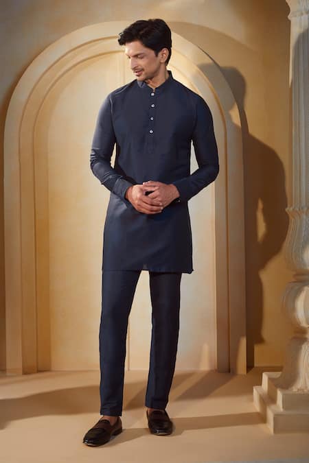 Spring Break X AZA Navy Blue Dot Print Bundi Kurta Set 