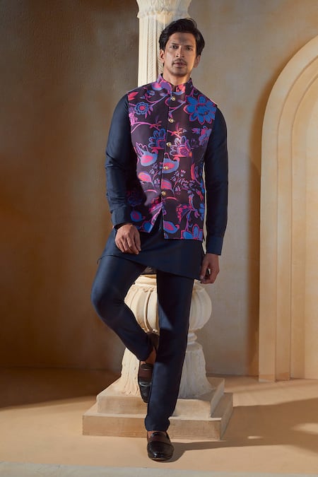 Spring Break X AZA Floral Print Bundi Kurta Set 