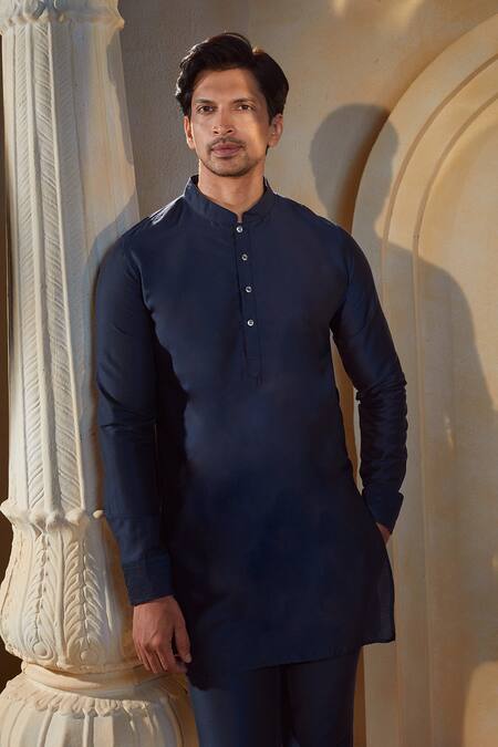 Buy_Spring Break X AZA_Blue Cotton, Silk Embroidery Botanical Print Bundi Kurta Set _Online_at_Aza_Fashions