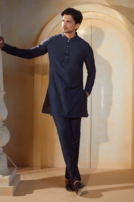 Buy_Spring Break X AZA_Blue Cotton, Silk Embroidery Botanical Print Bundi Kurta Set 