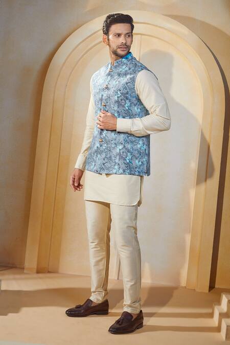 Buy_Spring Break X AZA_Multi Color Cotton, Silk Botanic Orchid Print Bundi Kurta Set 