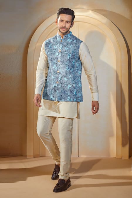 Shop_Spring Break X AZA_Multi Color Cotton, Silk Botanic Orchid Print Bundi Kurta Set 