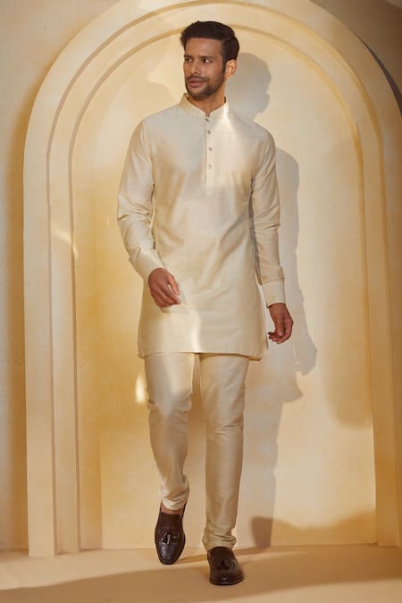 Spring Break X AZA_Multi Color Cotton, Silk Orchid Botanic Print Bundi Kurta Set _at_Aza_Fashions