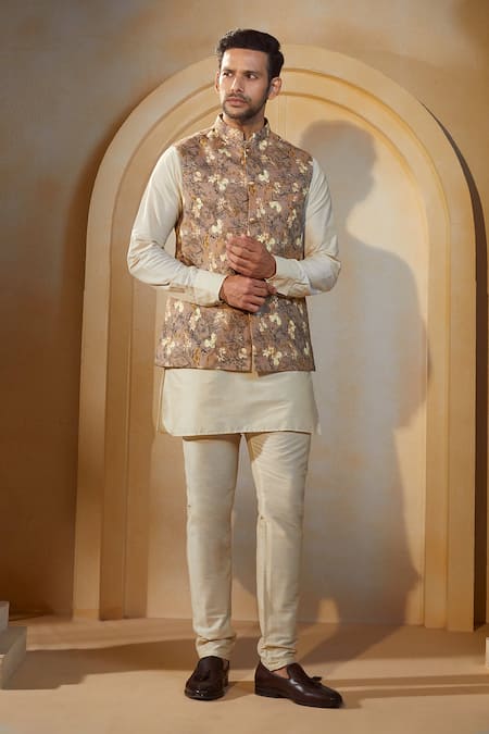 Buy_Spring Break X AZA_Multi Color Cotton, Silk Orchid Botanic Print Bundi Kurta Set 