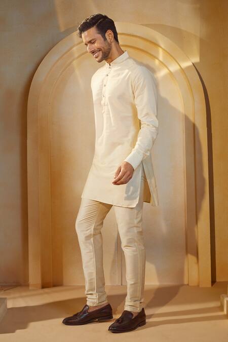 Spring Break X AZA_Multi Color Cotton, Silk Leafy Botanic Print Bundi Kurta Set _at_Aza_Fashions