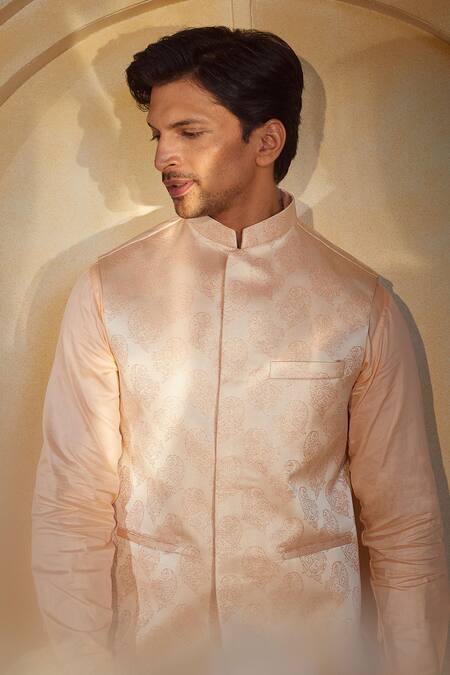 Buy Spring Break X AZA Pink Cotton, Silk Embroidery Woven Paisley Bundi And Kurta Set Buy_Spring Break X AZA_Pink Cotton, Silk Embroidery Woven Paisley Bundi And Kurta Set