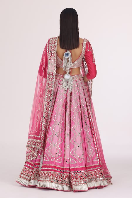 Shop Abhinav Mishra Pink Net, Chanderi Sequins, Embroidery, Gota Patti, Gradient Lehenga Set at Aza Fashions Shop_Abhinav Mishra_Pink Net, Chanderi Sequins, Embroidery, Gota Patti, Gradient Lehenga Set _at_Aza_Fashions