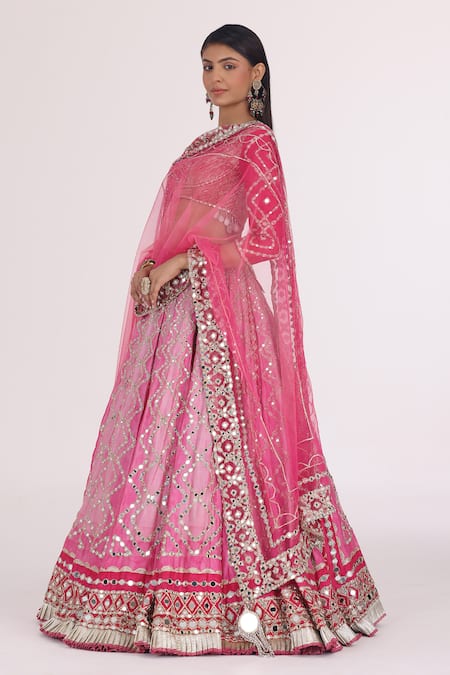 Abhinav Mishra Pink Net, Chanderi Sequins, Embroidery, Gota Patti, Gradient Lehenga Set Online at Aza Fashions Abhinav Mishra_Pink Net, Chanderi Sequins, Embroidery, Gota Patti, Gradient Lehenga Set _Online_at_Aza_Fashions