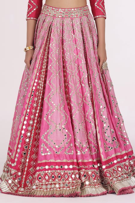 Buy Abhinav Mishra Pink Net, Chanderi Sequins, Embroidery, Gota Patti, Gradient Lehenga Set Online at Aza Fashions Buy_Abhinav Mishra_Pink Net, Chanderi Sequins, Embroidery, Gota Patti, Gradient Lehenga Set _Online_at_Aza_Fashions
