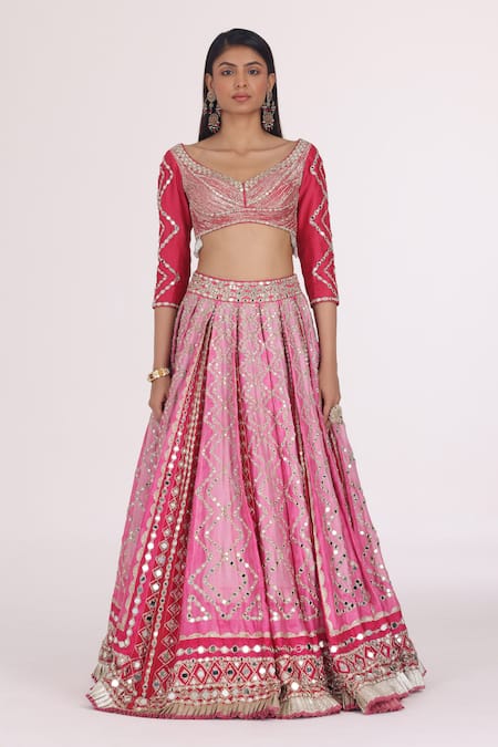 Shop Abhinav Mishra Pink Net, Chanderi Sequins, Embroidery, Gota Patti, Gradient Lehenga Set Online at Aza Fashions Shop_Abhinav Mishra_Pink Net, Chanderi Sequins, Embroidery, Gota Patti, Gradient Lehenga Set _Online_at_Aza_Fashions