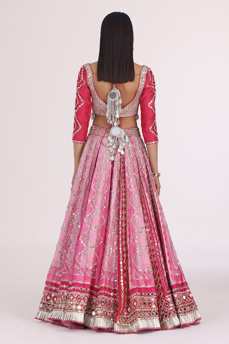Abhinav Mishra Pink Net, Chanderi Sequins, Embroidery, Gota Patti, Gradient Lehenga Set at Aza Fashions Abhinav Mishra_Pink Net, Chanderi Sequins, Embroidery, Gota Patti, Gradient Lehenga Set _at_Aza_Fashions