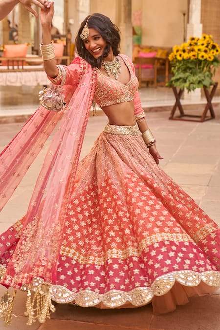 Abhinav Mishra Gradient Embroidered Bridal Lehenga Set 