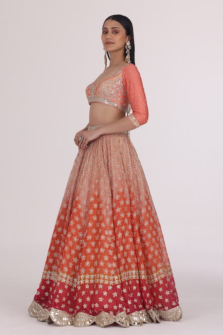 Buy Abhinav Mishra Orange Organza, Net, Chanderi Embroidery, Gota Gradient Bridal Lehenga Set Online at Aza Fashions Buy_Abhinav Mishra_Orange Organza, Net, Chanderi Embroidery, Gota Gradient Bridal Lehenga Set _Online_at_Aza_Fashions