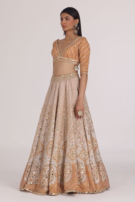 Buy Abhinav Mishra Gold Net, Chanderi Gota Patti, Mirrors, Zari, Embroidery, Bloom Lehenga Set Online at Aza Fashions Buy_Abhinav Mishra_Gold Net, Chanderi Gota Patti, Mirrors, Zari, Embroidery, Bloom Lehenga Set _Online_at_Aza_Fashions